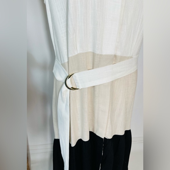 H HALTON MAXI DRESS TIERED LINEN BLEND COLOR BLOCK SIZE M NWT - Picture 11 of 14